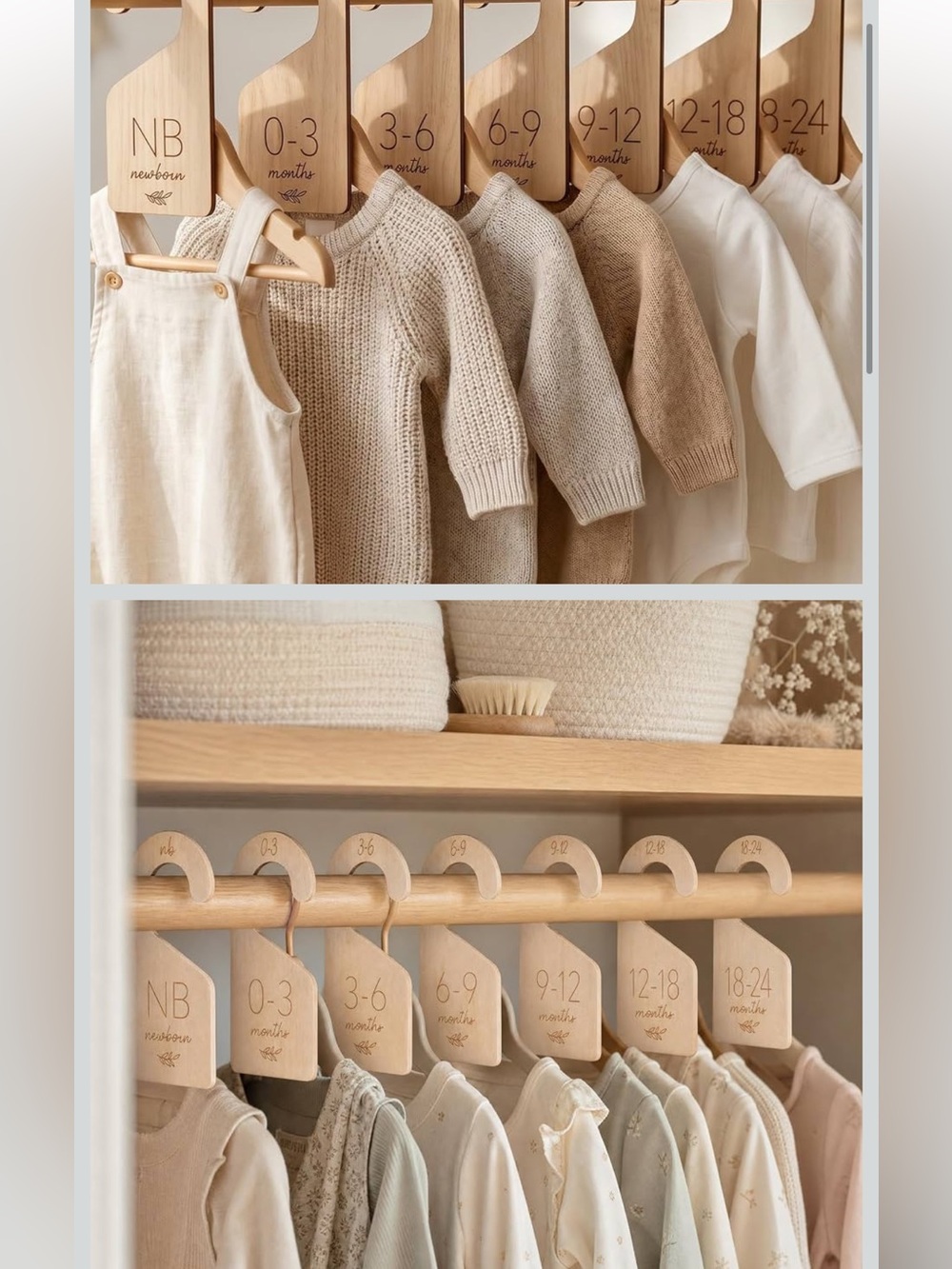 Neutral Wood Baby Closet Dividers - Newborn to Toddler